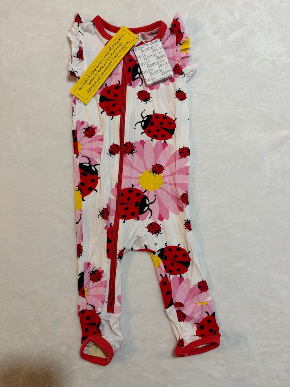 Baby Girl Ladybug Print One-Piece Romper - White & Red